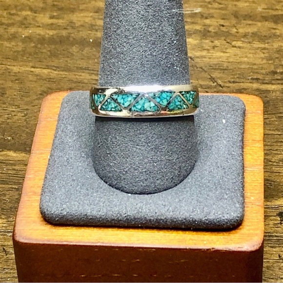 M Sterling Silver Crushed Turquoise Mosaic Inlay Southwestern Ring Sz 11 - Picture 4 of 17